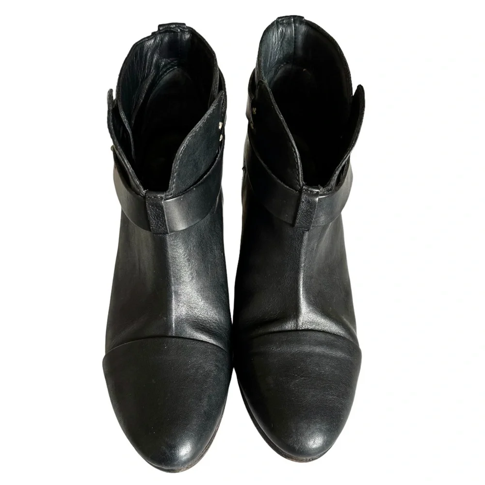 Rag & Bone Harrow Black Leather Heeled Ankle Boots Booties